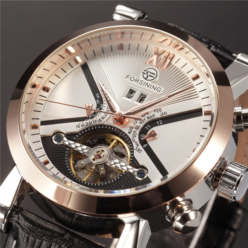 FORSINING Tourbillon Wrap Mens Watches Automatic Watch Golden Case Calendar Male Clock Black Mechanical Watch Relogio Masculino