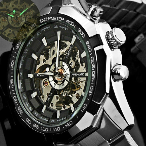 WINNER Automatic Watch Men's Classic Transparent Skeleton Mechanical Watches Military FORSINING Clock Relogio Masculino With Box