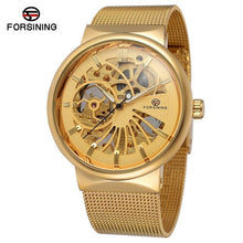 Load image into Gallery viewer, Fashion Forsining Top Brand Luxury Golden Watches Men&#39;s Automatic Mechanical Movement Mesh Strap Ultra Thin Stainless Steel Band