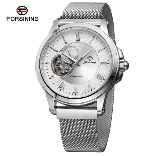Forsining Men's Gear Flower Movement Mechanical Automatic Transparent Mesh Strap Men Skeleton Wrist Watches